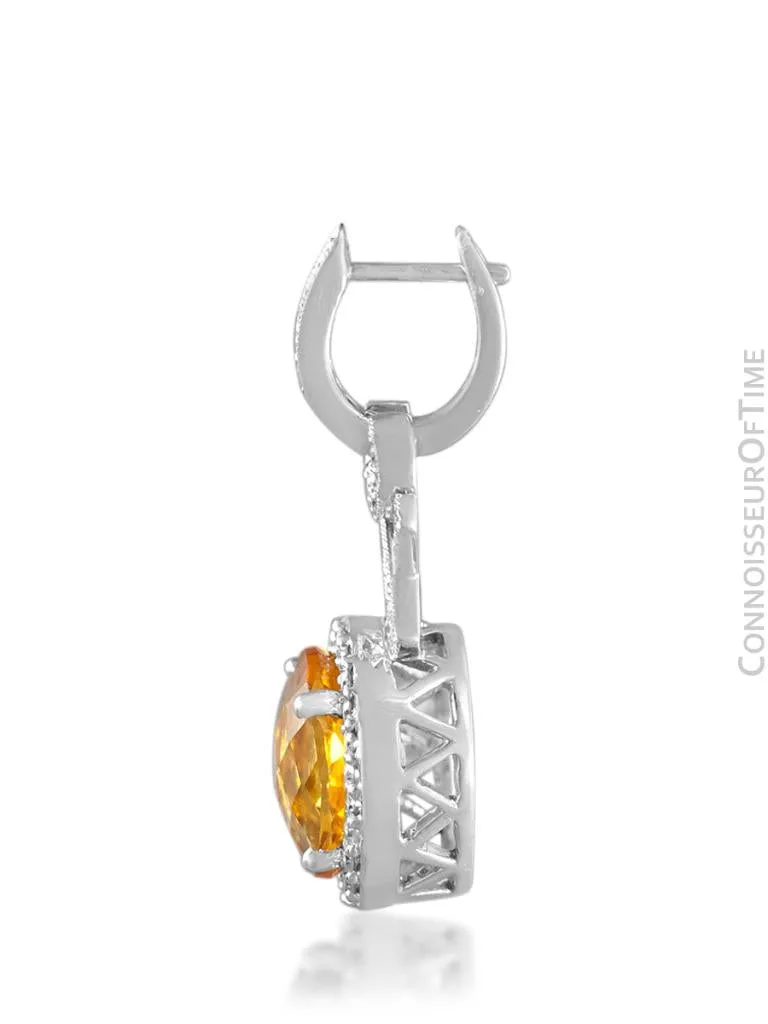 14K White Gold, Diamond & Natural Citrine Quartz Dangle Earrings, .75 Carat TDW, 7.63 Carats Total Gem Weight