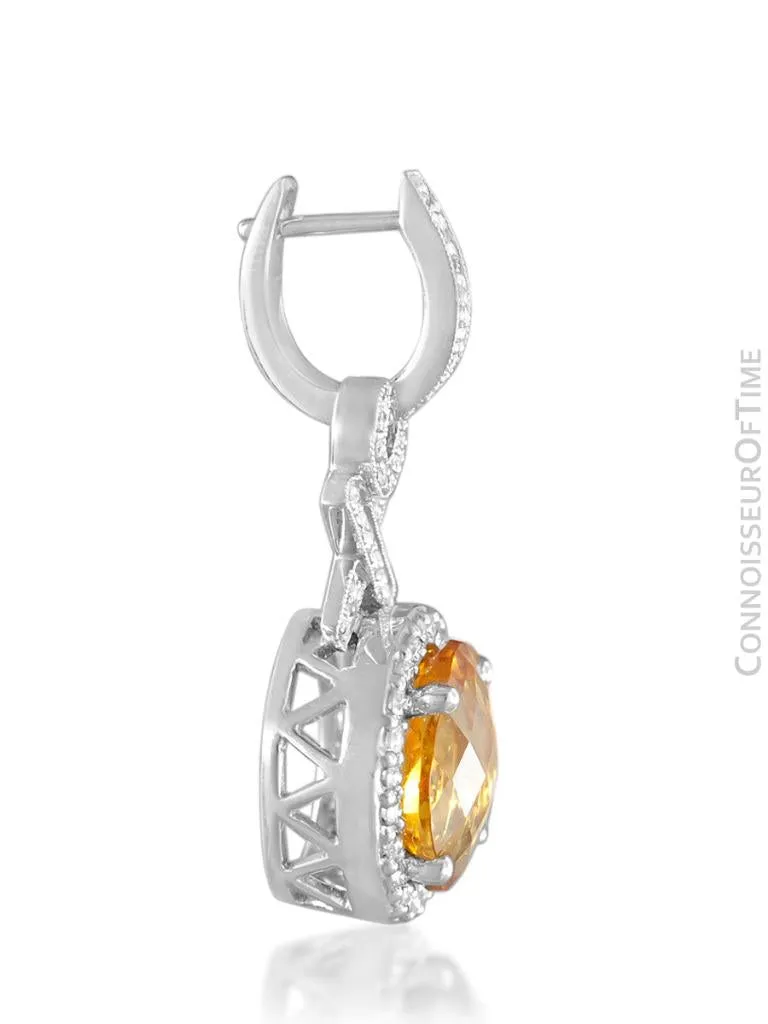 14K White Gold, Diamond & Natural Citrine Quartz Dangle Earrings, .75 Carat TDW, 7.63 Carats Total Gem Weight