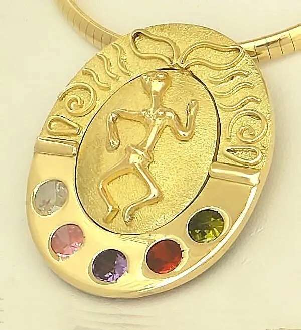18K GOLD WHITE PINK PURPLE RED GREEN CZ FERTILITY TEXTURED PENDANT CHARM 1.94"