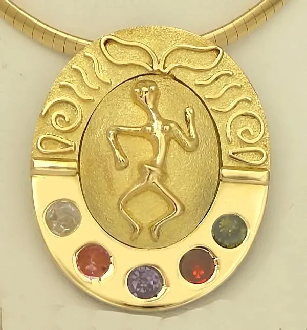 18K GOLD WHITE PINK PURPLE RED GREEN CZ FERTILITY TEXTURED PENDANT CHARM 1.94"