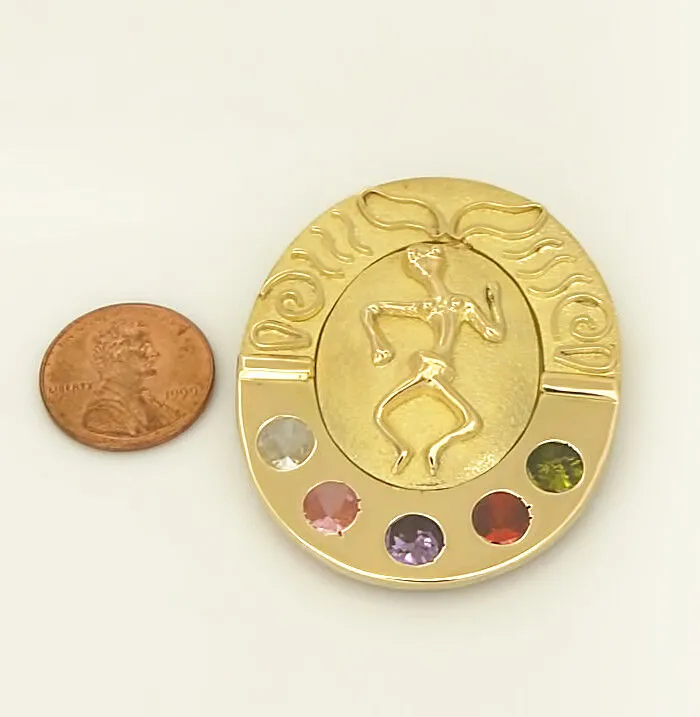 18K GOLD WHITE PINK PURPLE RED GREEN CZ FERTILITY TEXTURED PENDANT CHARM 1.94"