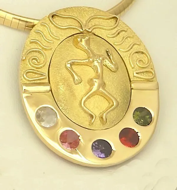 18K GOLD WHITE PINK PURPLE RED GREEN CZ FERTILITY TEXTURED PENDANT CHARM 1.94"