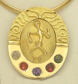 18K GOLD WHITE PINK PURPLE RED GREEN CZ FERTILITY TEXTURED PENDANT CHARM 1.94"