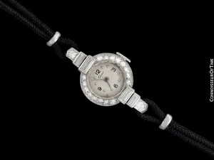 1930's Cartier Vintage Art Deco Ladies Watch with Original Cresarrow Case- Platinum & Diamonds