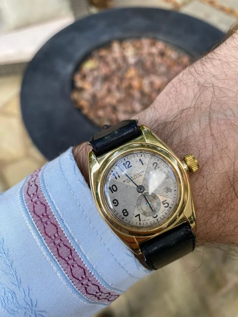 1931 Rolex Vintage Mens Oyster Perpetual Bubbleback 18K Gold Watch - Exceedingly Rare "P" Marked Protoype