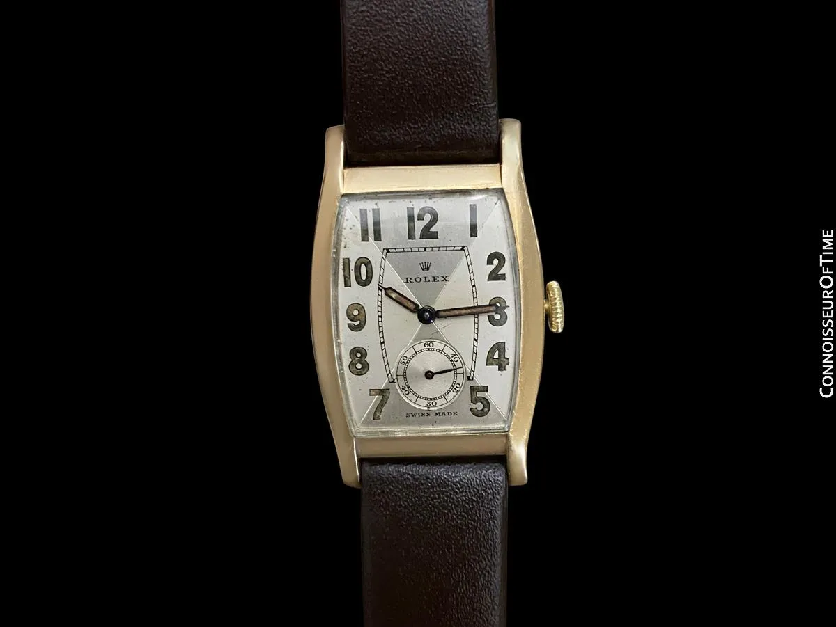 1938 Rolex Art Deco Vintage Mens Two-Tone Dial Watch - 9K Rose Gold