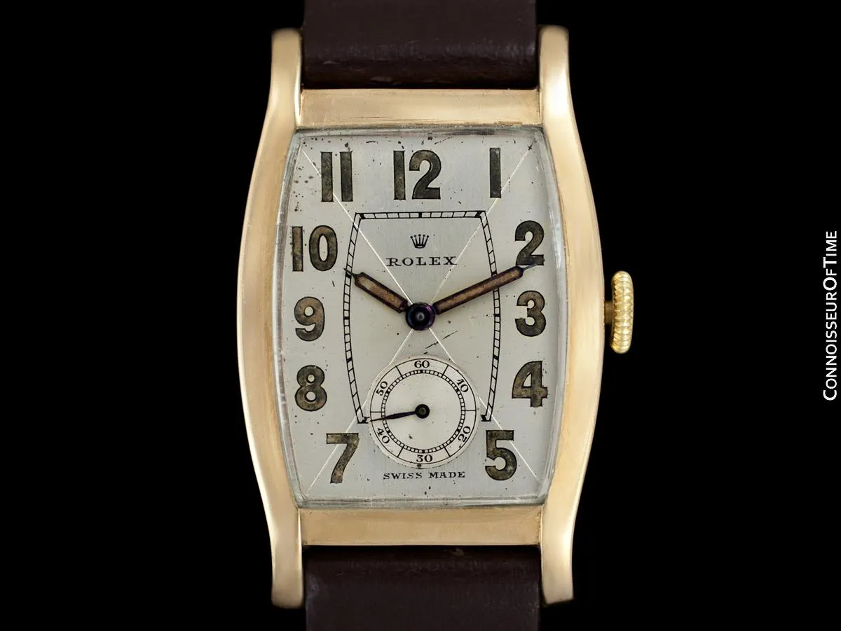 1938 Rolex Art Deco Vintage Mens Two-Tone Dial Watch - 9K Rose Gold