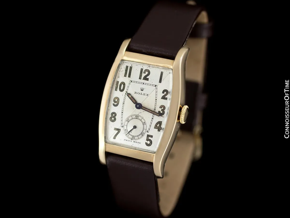 1938 Rolex Art Deco Vintage Mens Two-Tone Dial Watch - 9K Rose Gold