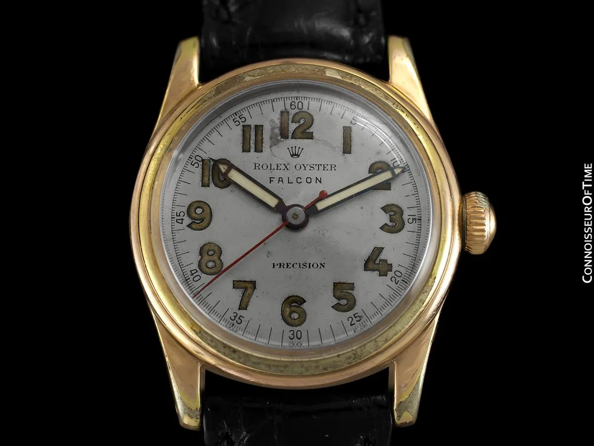 1940's Rolex Oyster Falcon Vintage Mens Midsize "Boys" WWII Military Style Watch - 14K Gold Filled & Stainless Steel