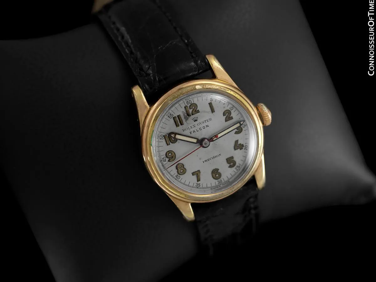 1940's Rolex Oyster Falcon Vintage Mens Midsize "Boys" WWII Military Style Watch - 14K Gold Filled & Stainless Steel