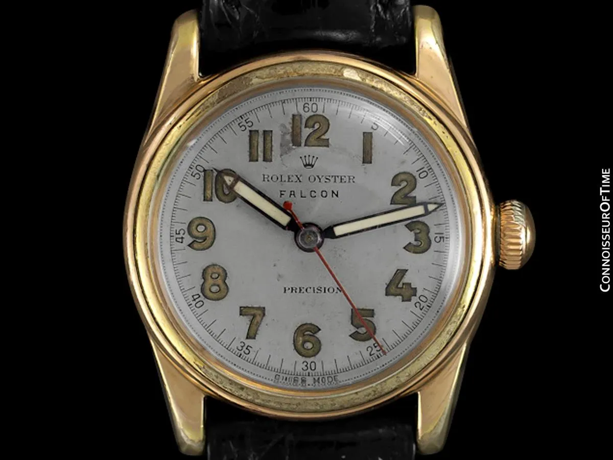 1940's Rolex Oyster Falcon Vintage Mens Midsize "Boys" WWII Military Style Watch - 14K Gold Filled & Stainless Steel