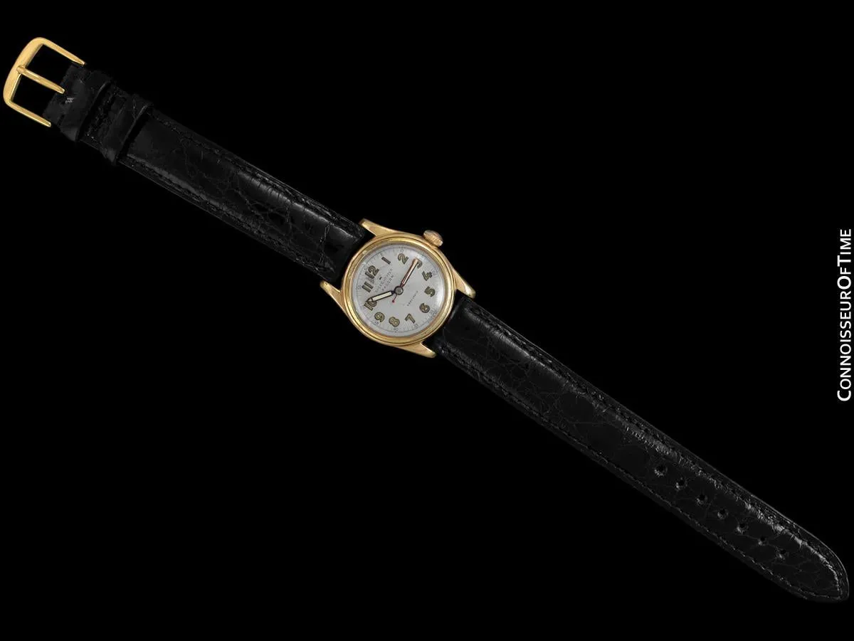 1940's Rolex Oyster Falcon Vintage Mens Midsize "Boys" WWII Military Style Watch - 14K Gold Filled & Stainless Steel
