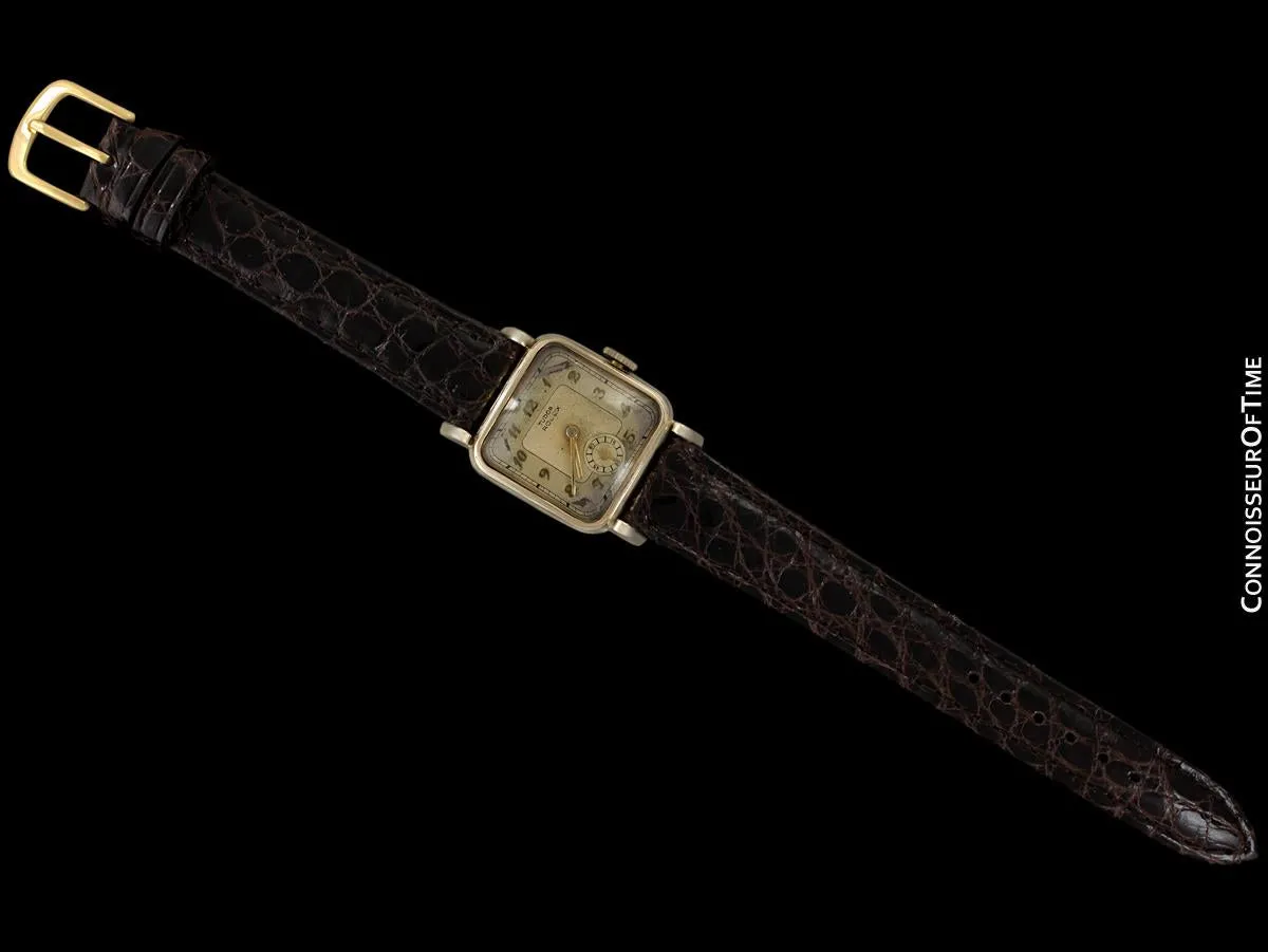 1940's Rolex Tudor Rare Double Signed Vintage Mens Watch with Box - 14K Gold Plated & Stainless Steel