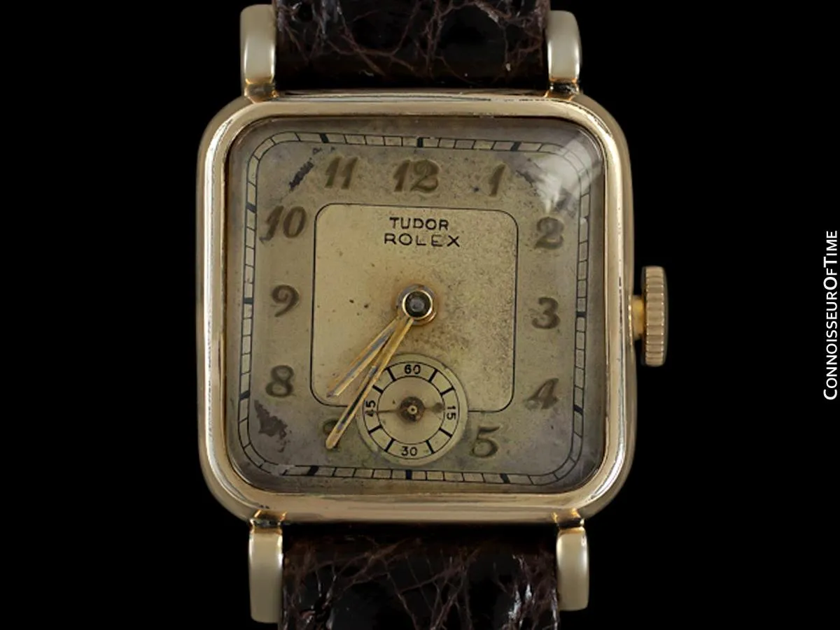 1940's Rolex Tudor Rare Double Signed Vintage Mens Watch with Box - 14K Gold Plated & Stainless Steel