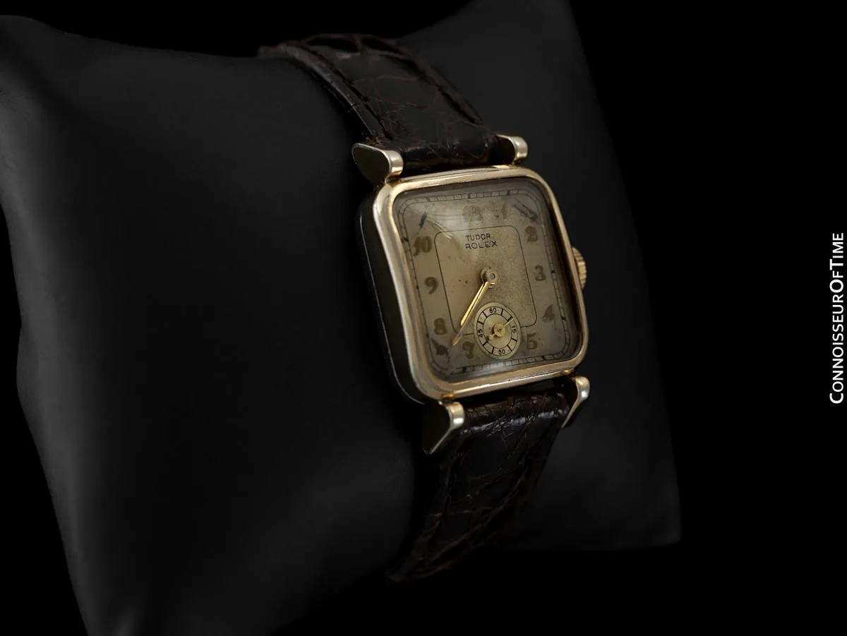 1940's Rolex Tudor Rare Double Signed Vintage Mens Watch with Box - 14K Gold Plated & Stainless Steel