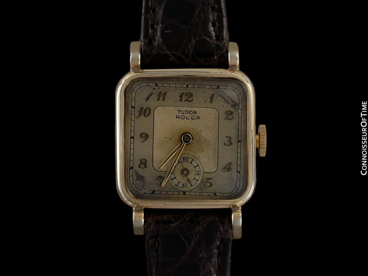 1940's Rolex Tudor Rare Double Signed Vintage Mens Watch with Box - 14K Gold Plated & Stainless Steel