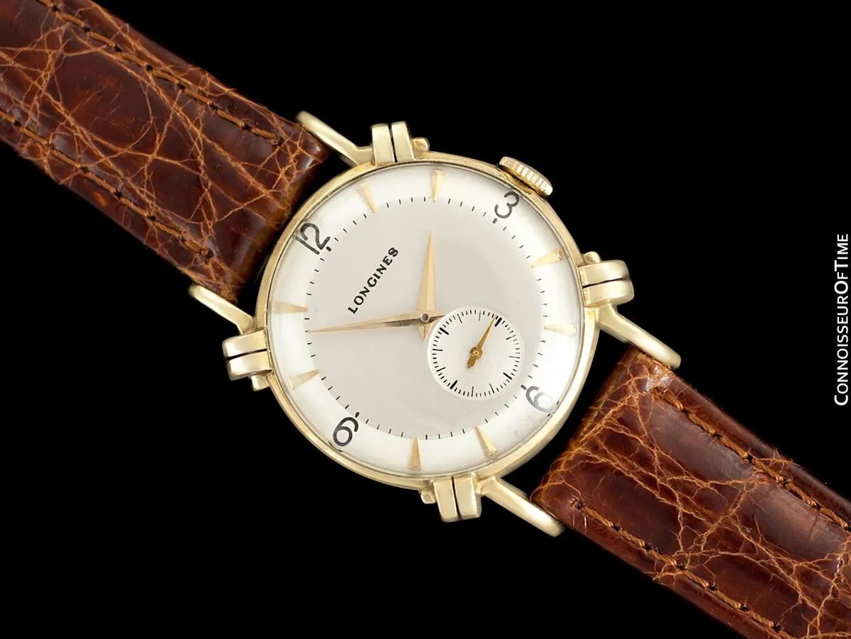 1948 Longines Vintage Mens Midsize Watch with Knot Lugs - 14K Gold