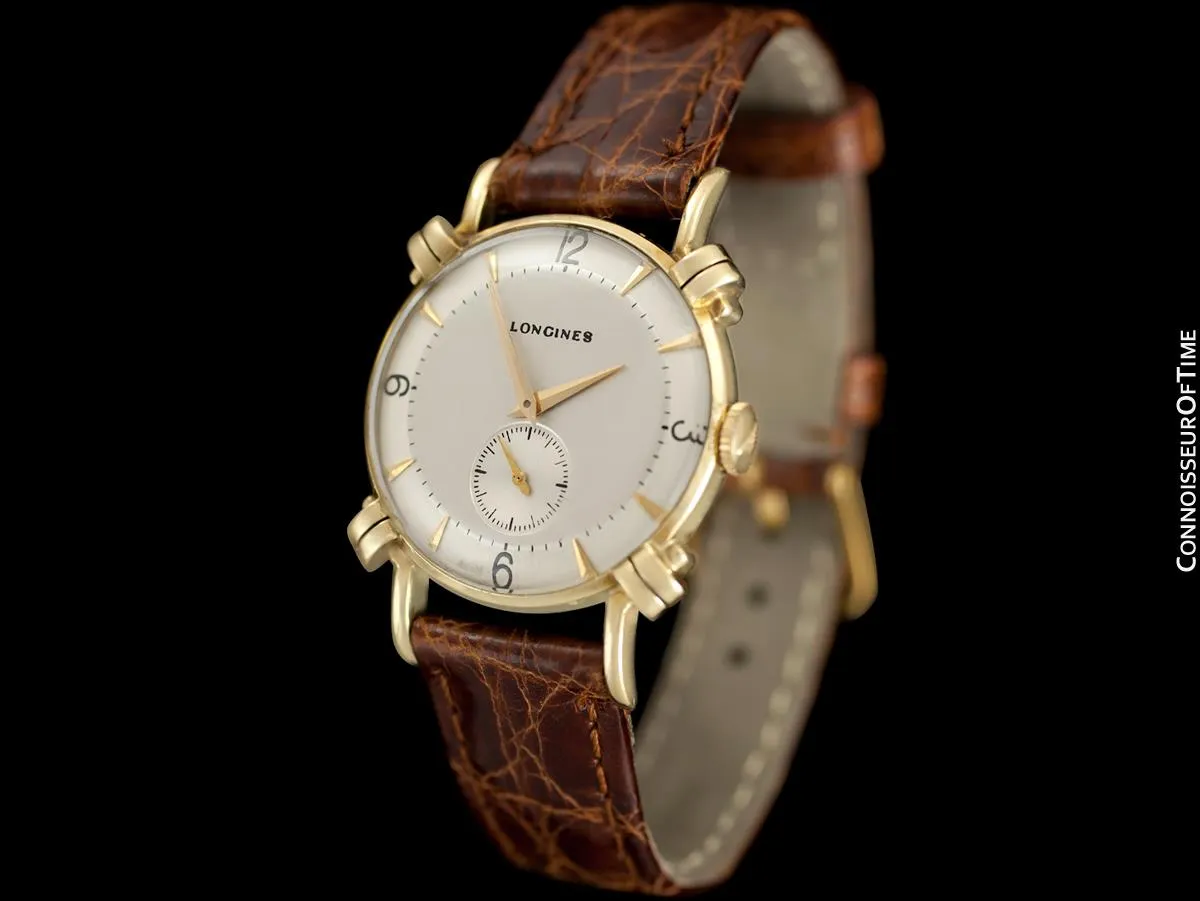 1948 Longines Vintage Mens Midsize Watch with Knot Lugs - 14K Gold