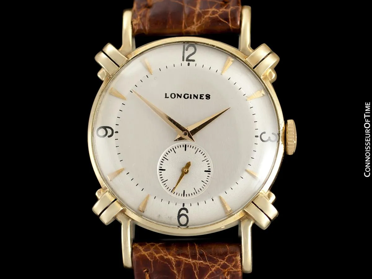 1948 Longines Vintage Mens Midsize Watch with Knot Lugs - 14K Gold