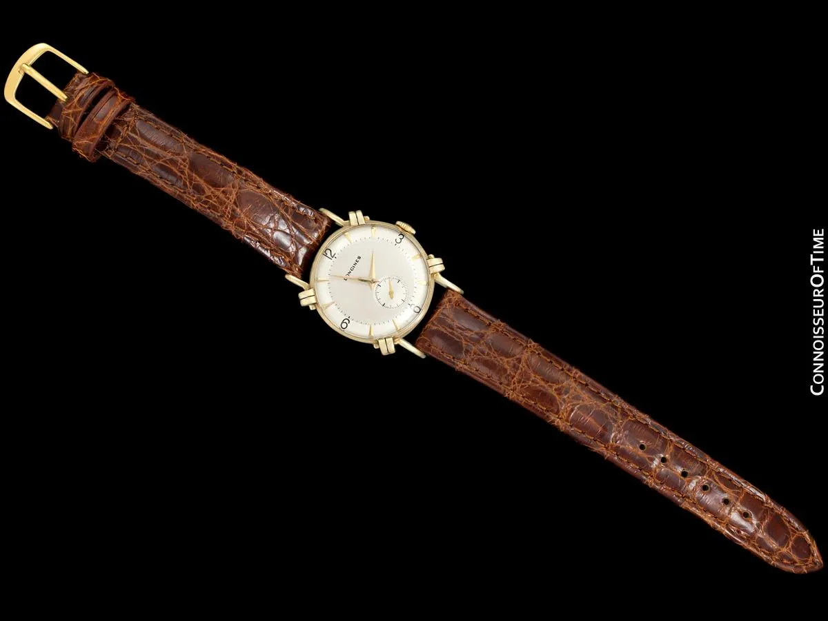 1948 Longines Vintage Mens Midsize Watch with Knot Lugs - 14K Gold