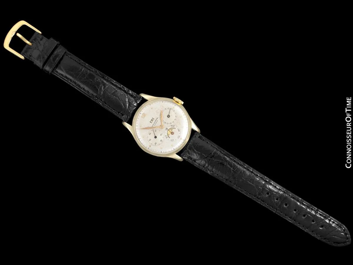 1948 Universal Geneve Vintage Mens Triple Date Moon Phase Calendar Watch - 14K Gold