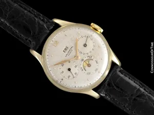 1948 Universal Geneve Vintage Mens Triple Date Moon Phase Calendar Watch - 14K Gold