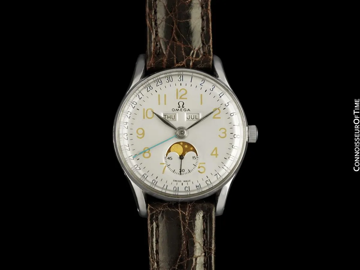 1949 Omega Cosmic Vintage Triple Date, Moon Phase Watch - Stainless Steel