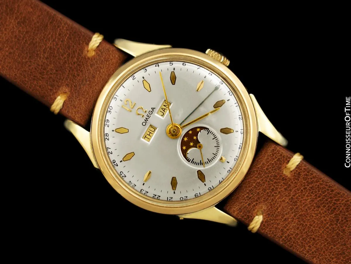1950 Omega Cosmic Vintage Triple Date, Moon Phase - 14K Gold & Stainless Steel
