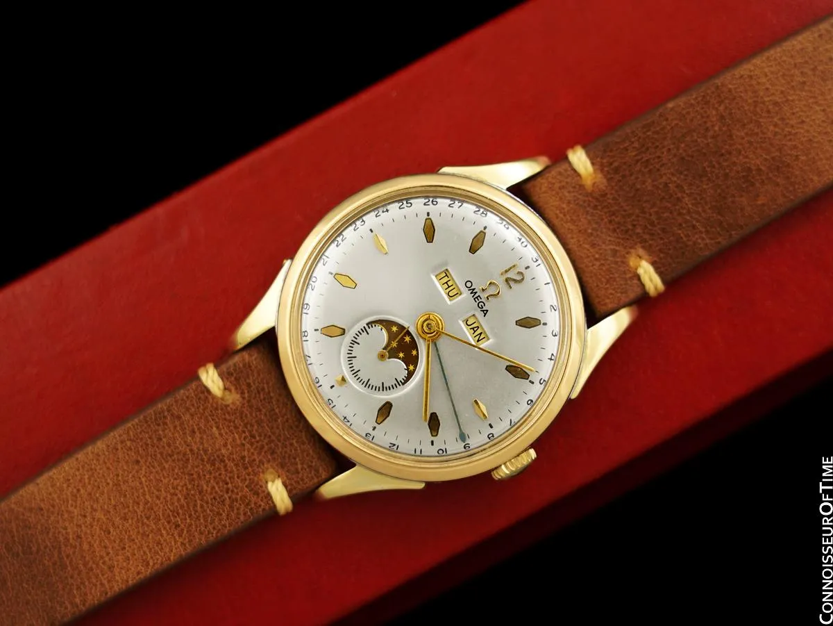 1950 Omega Cosmic Vintage Triple Date, Moon Phase - 14K Gold & Stainless Steel