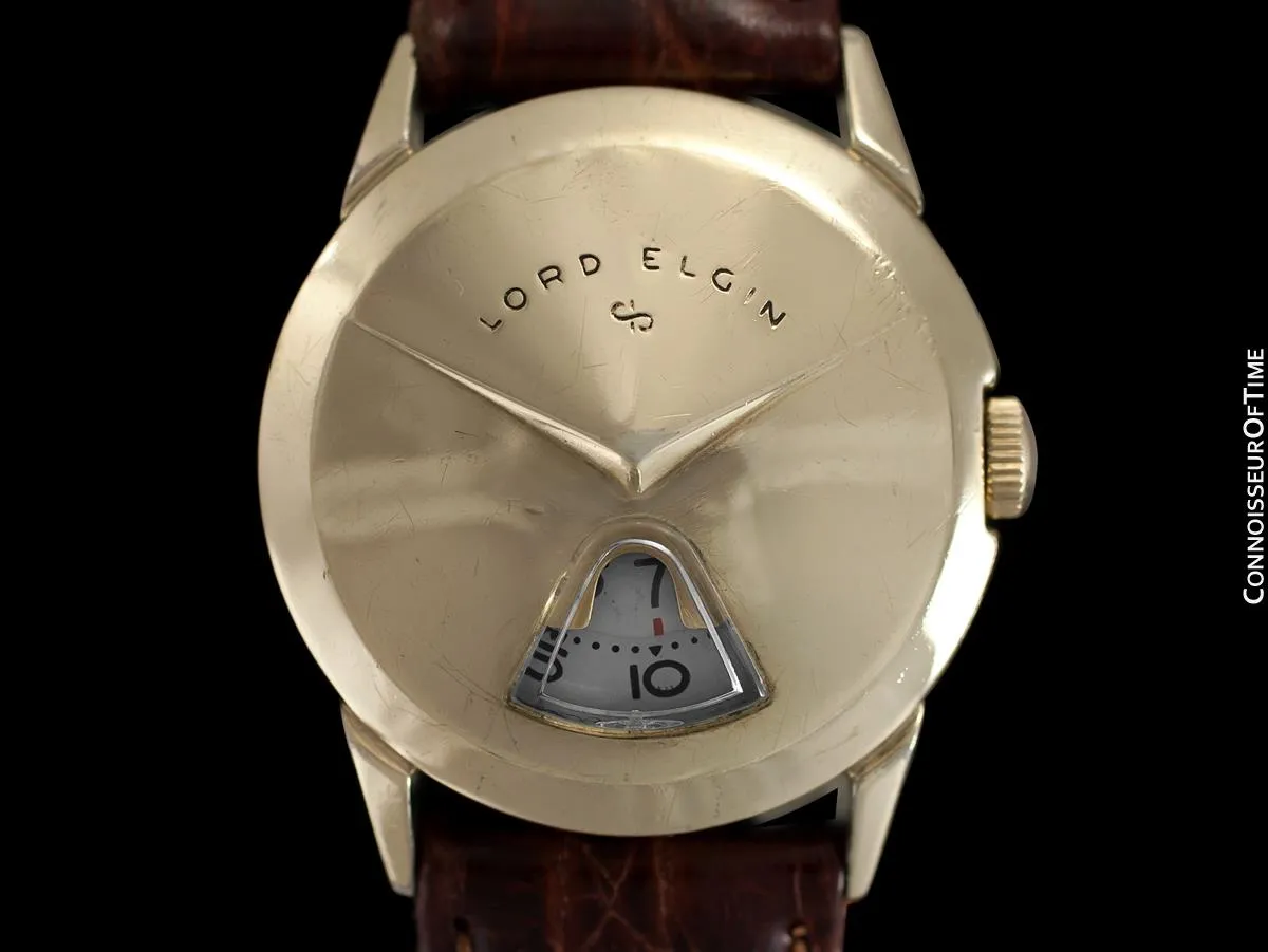 1950's Lord Elgin Direct Read "Chevron" Digital Jump Hour Watch - 14K Gold Filled