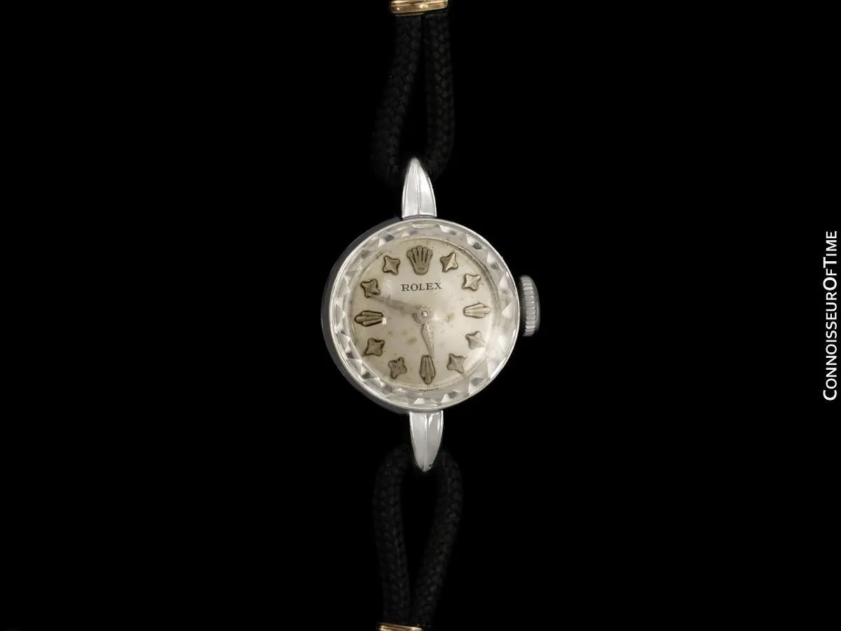 1950's Rolex Ladies Vintage Watch with Rare Star Dial - 14K White Gold