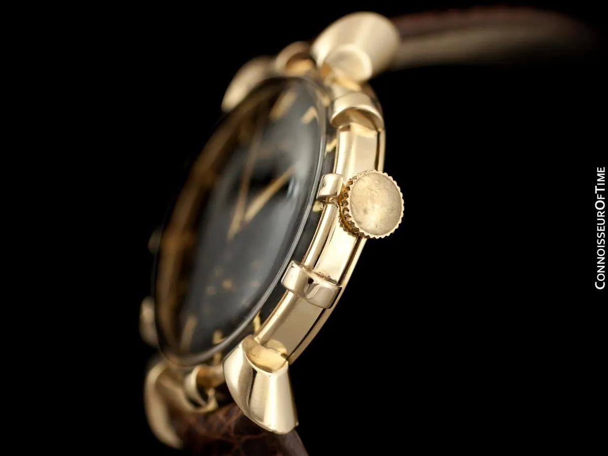 1951 Jaeger-LeCoultre Vintage Mens Watch, Rare Bradley II Model, 14K Gold - The Ships Wheel