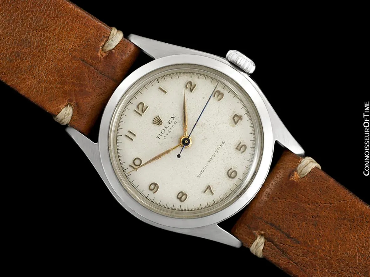1951 Rolex Mens Vintage "Shock Resisting" Super Oyster Watch, Stainless Steel - Classic & Rare Design