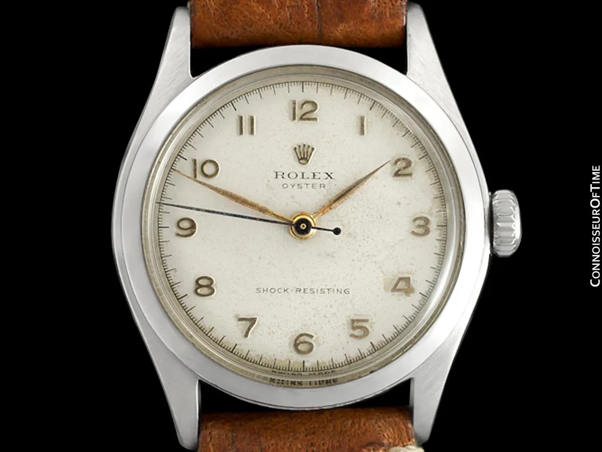 1951 Rolex Mens Vintage "Shock Resisting" Super Oyster Watch, Stainless Steel - Classic & Rare Design