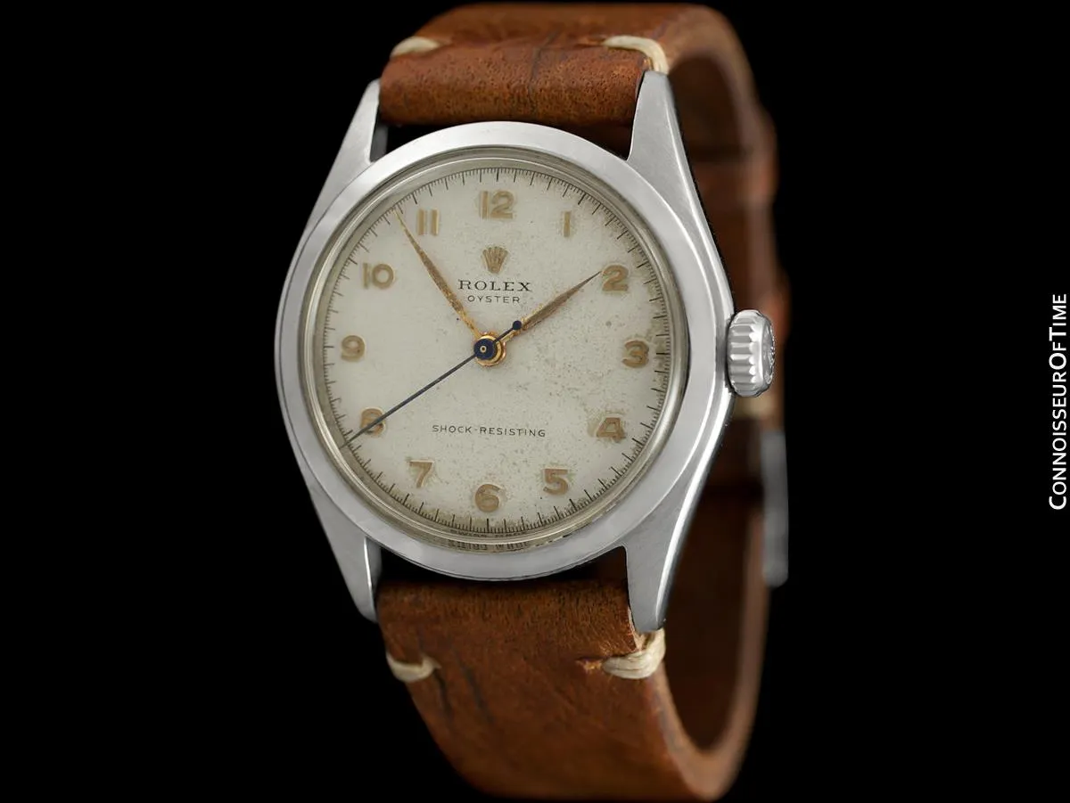 1951 Rolex Mens Vintage "Shock Resisting" Super Oyster Watch, Stainless Steel - Classic & Rare Design