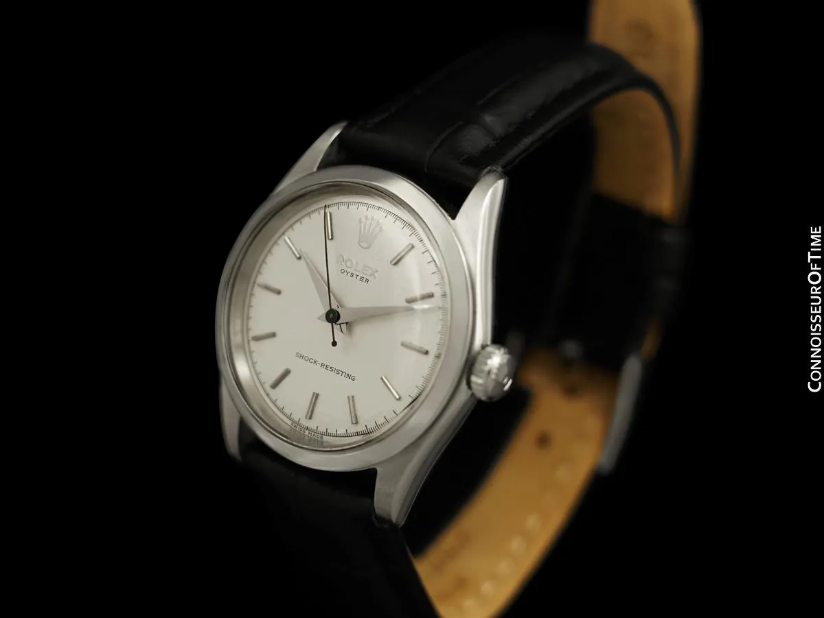 1952 Rolex Mens Vintage "Shock Resisting" Oyster Watch, Stainless Steel - Classic Design