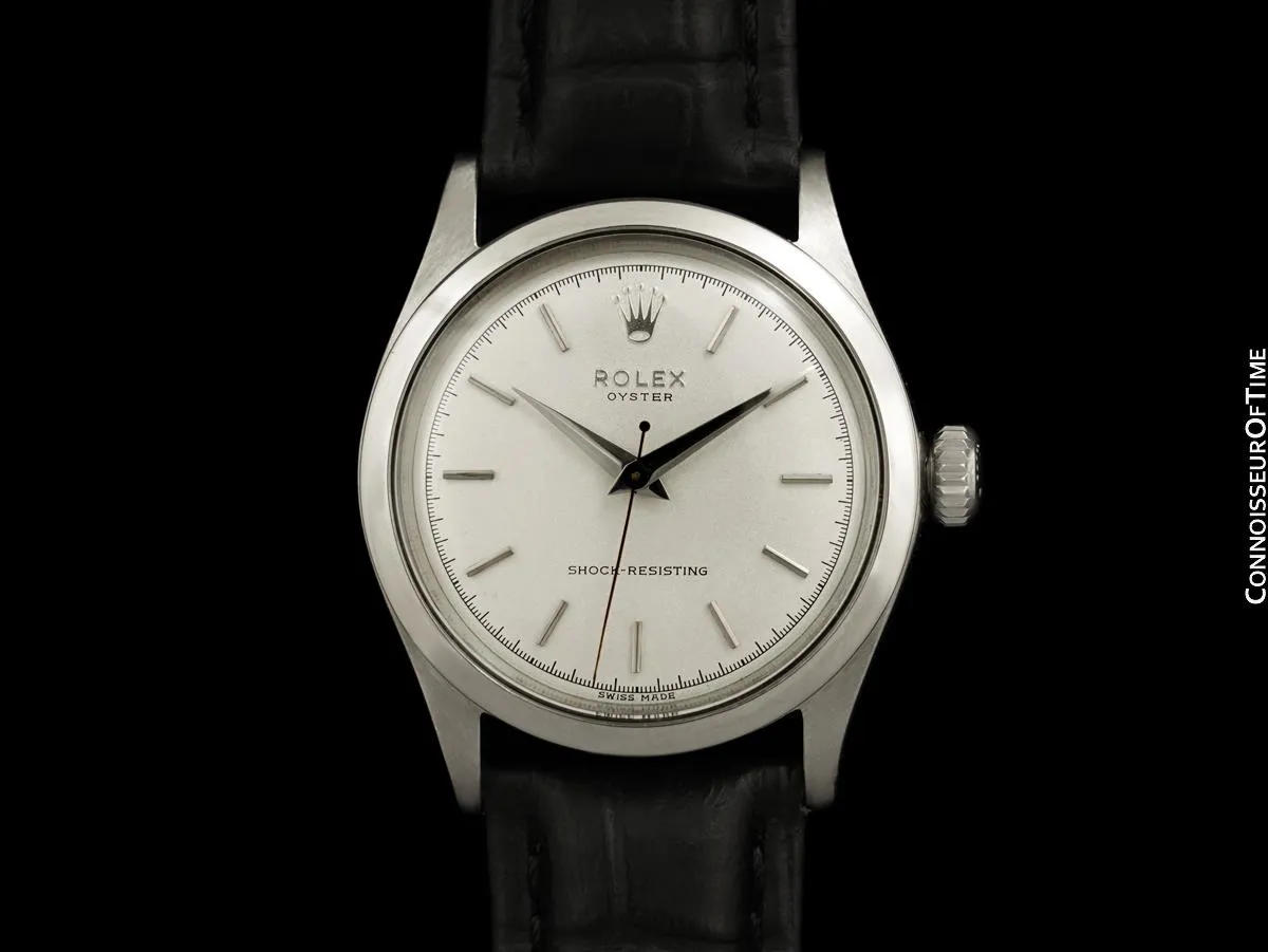 1952 Rolex Mens Vintage "Shock Resisting" Oyster Watch, Stainless Steel - Classic Design