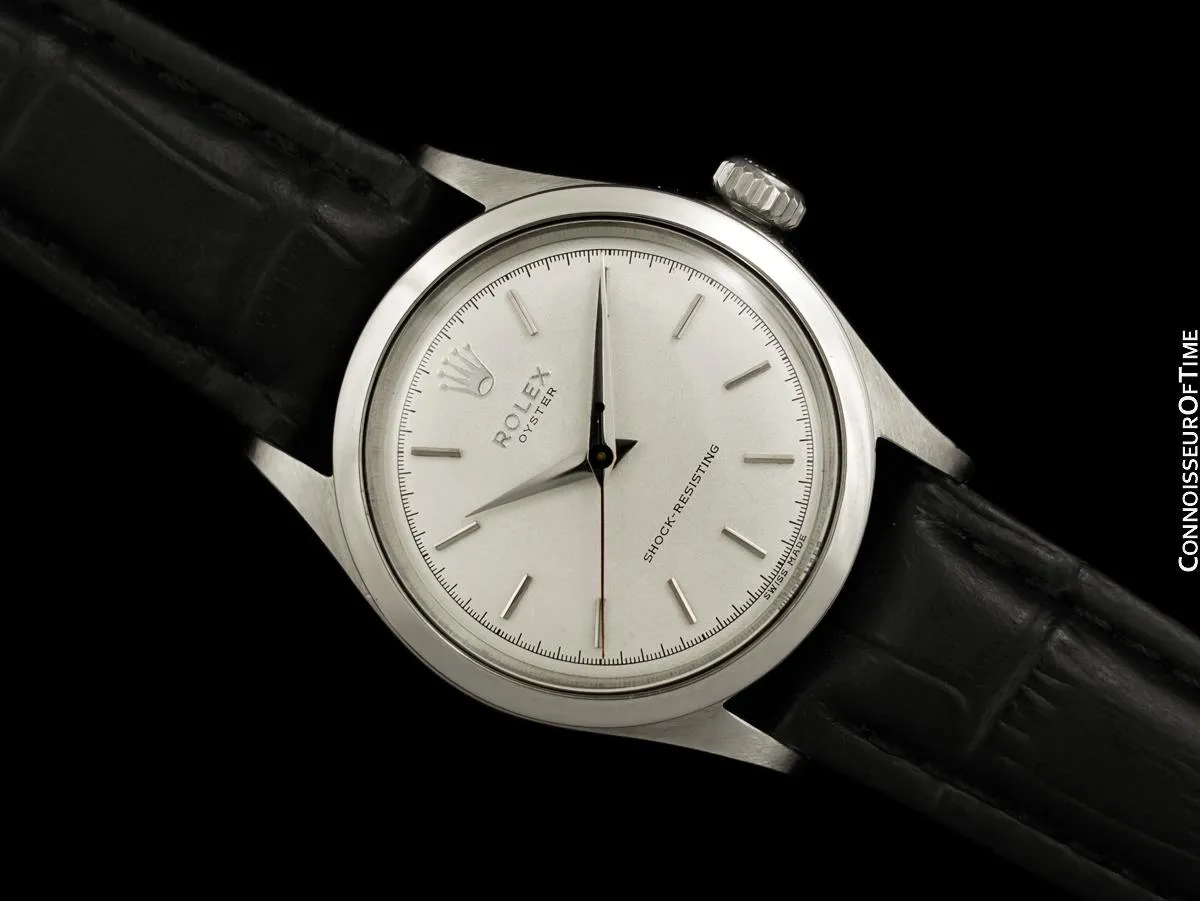 1952 Rolex Mens Vintage "Shock Resisting" Oyster Watch, Stainless Steel - Classic Design