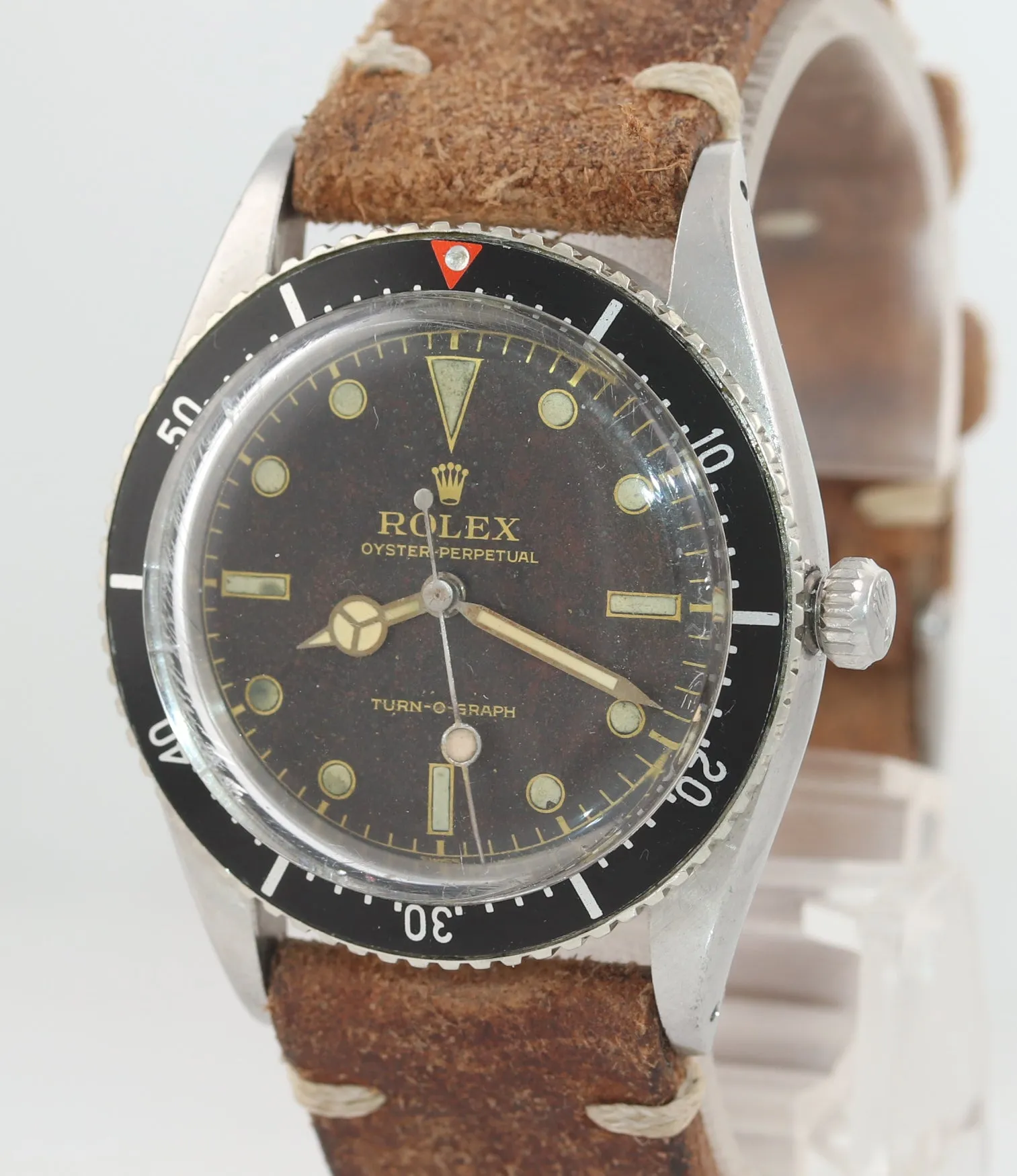 1954 Rolex 6202 GILT CHAPTER Turn-O-Graph 36mm Steel Date Red Triangle Watch