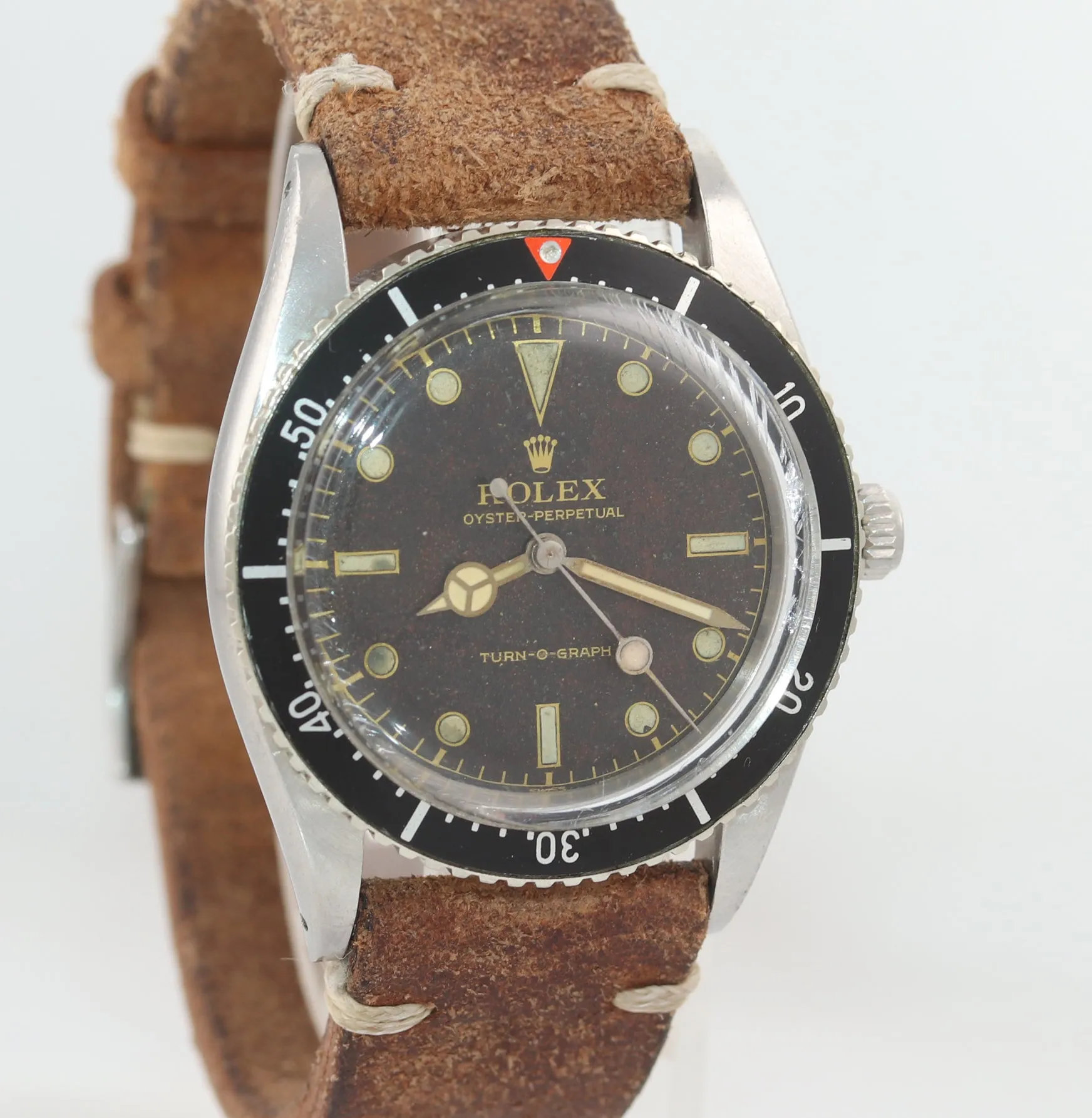 1954 Rolex 6202 GILT CHAPTER Turn-O-Graph 36mm Steel Date Red Triangle Watch