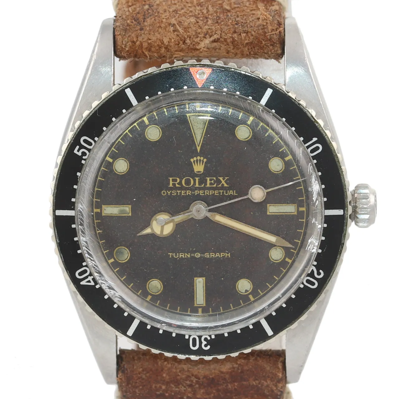 1954 Rolex 6202 GILT CHAPTER Turn-O-Graph 36mm Steel Date Red Triangle Watch