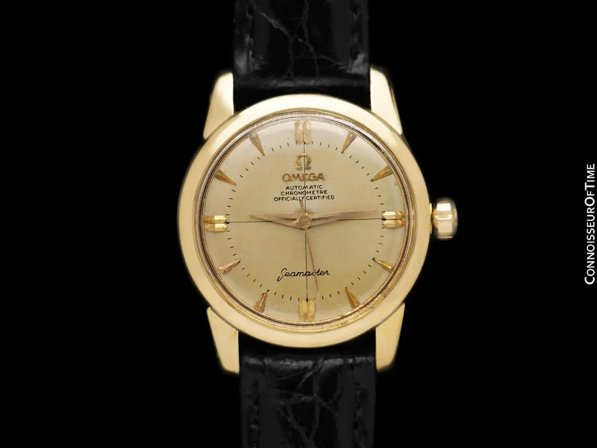 1956 Omega Seamaster Chronometer Vintage Mens Watch - 18K Gold