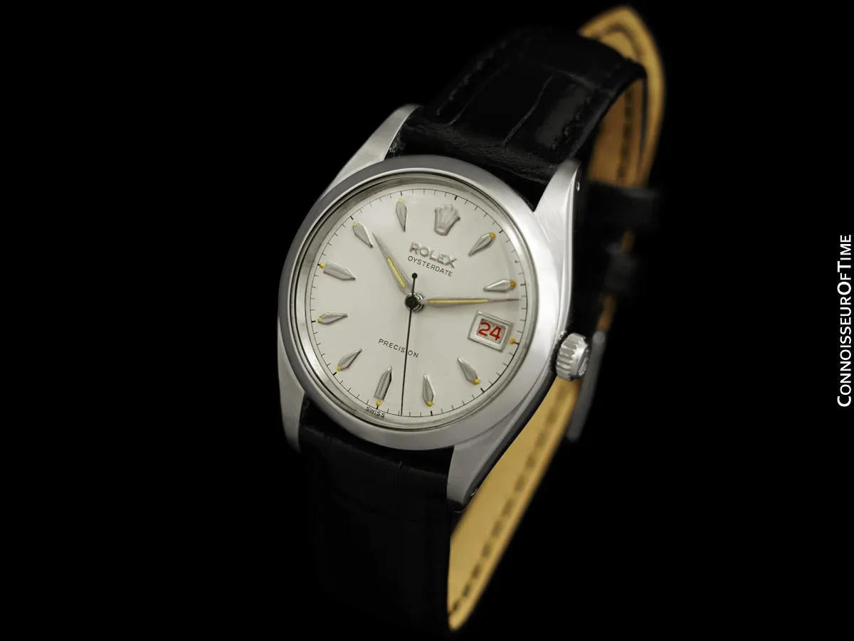 1957 Rolex Oysterdate Vintage Mens Handwound Watch with Red & Black Roulette Date - Stainless Steel