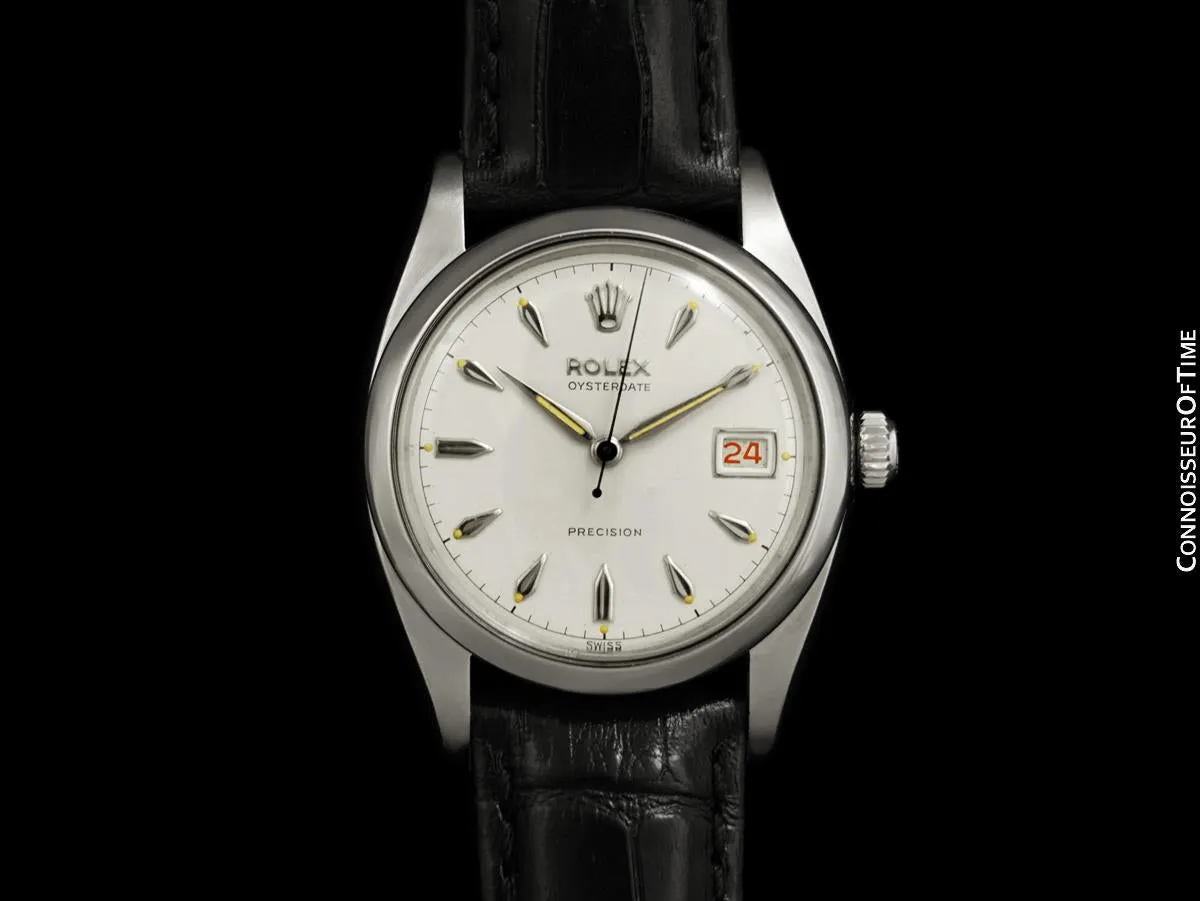 1957 Rolex Oysterdate Vintage Mens Handwound Watch with Red & Black Roulette Date - Stainless Steel