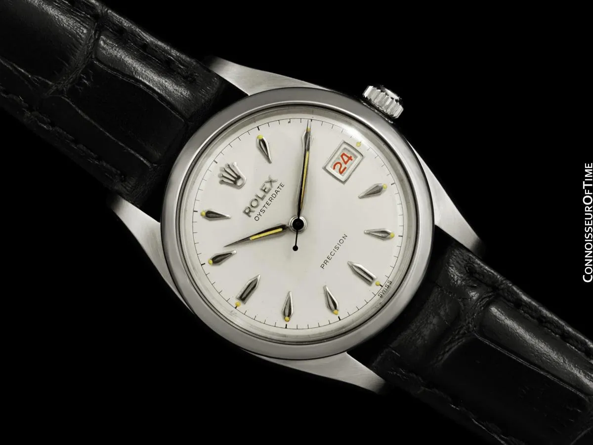 1957 Rolex Oysterdate Vintage Mens Handwound Watch with Red & Black Roulette Date - Stainless Steel