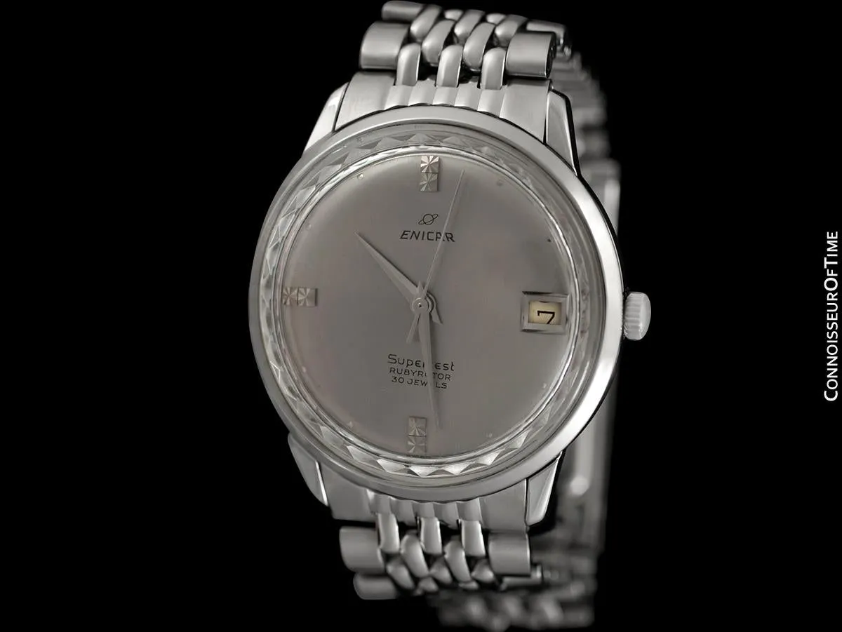 1960's Enicar Supertest Mens Vintage Chronometer Watch with Bracelet - Stainless Steel