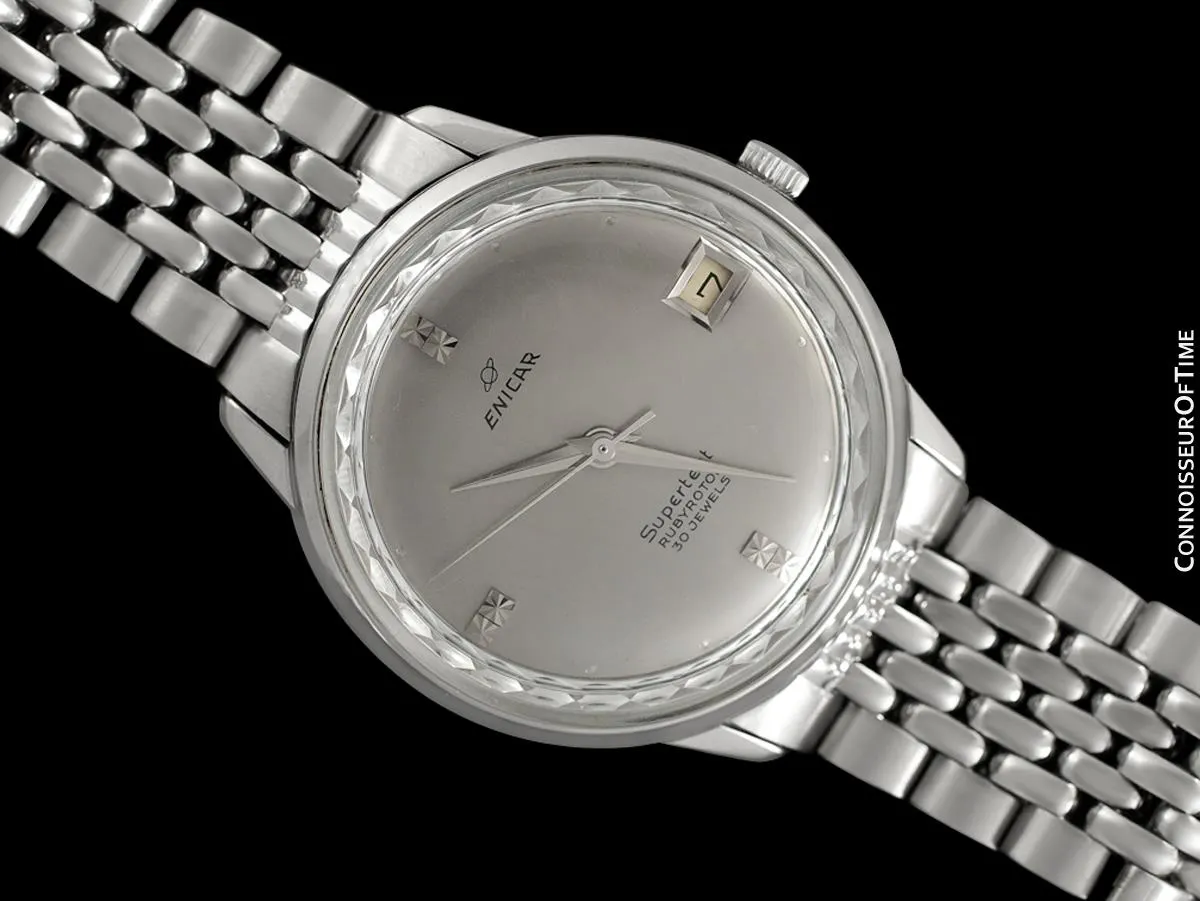 1960's Enicar Supertest Mens Vintage Chronometer Watch with Bracelet - Stainless Steel