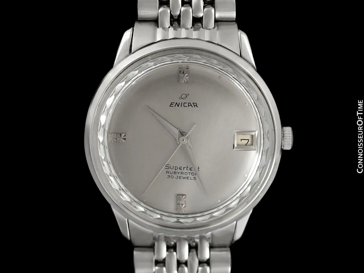 1960's Enicar Supertest Mens Vintage Chronometer Watch with Bracelet - Stainless Steel