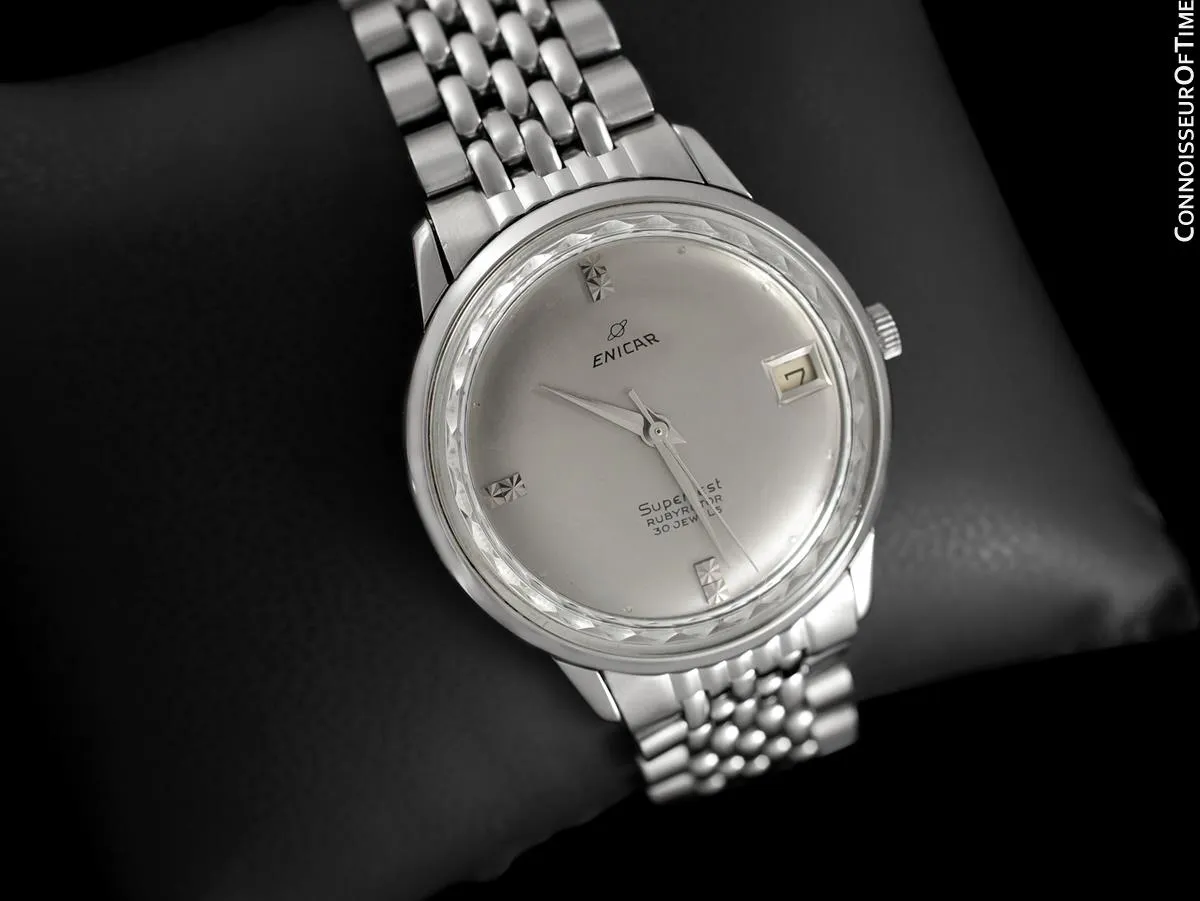 1960's Enicar Supertest Mens Vintage Chronometer Watch with Bracelet - Stainless Steel