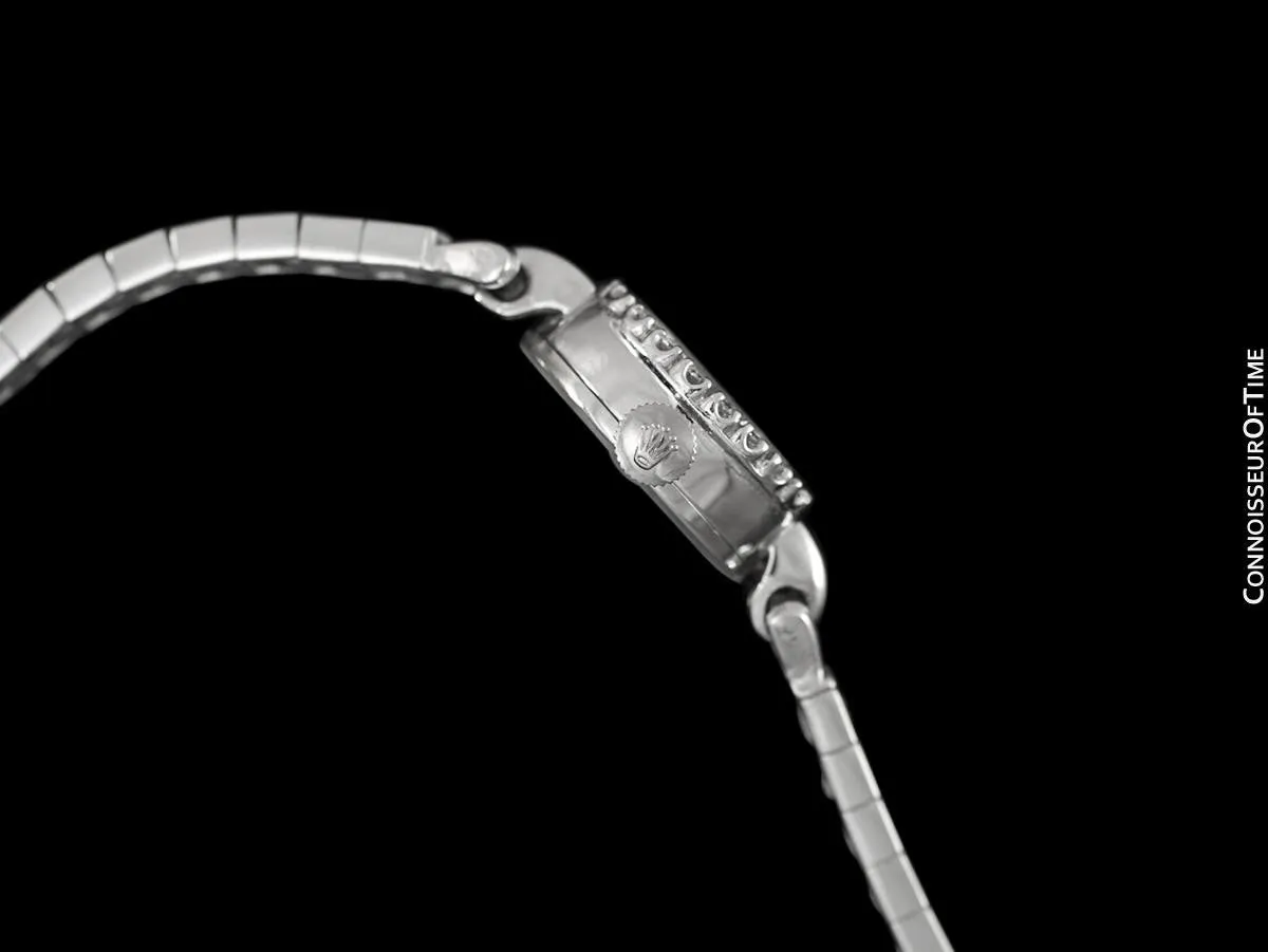 1960's Rolex Vintage Ladies Pre-Cellini Bracelet Cocktail Dress Watch - 14K White Gold & Diamonds